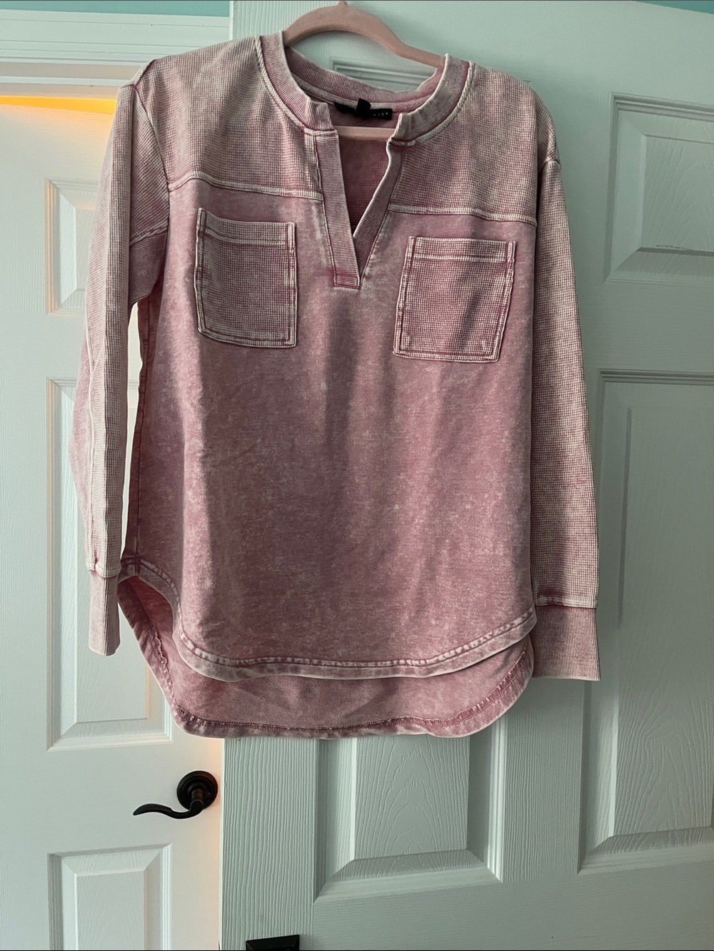 Relaxed V-Neck Pullover Hoodie - Pink